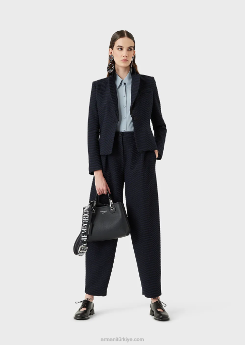 kadınlar Armani saf ipek krep-de-chine gömlek masmavi T8HD374