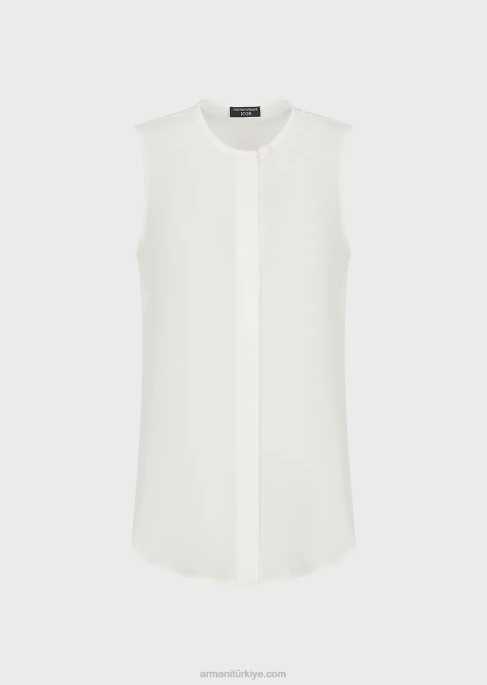 kadınlar Armani saf ipek krep-de-chine kolsuz top beyaz T8HD371