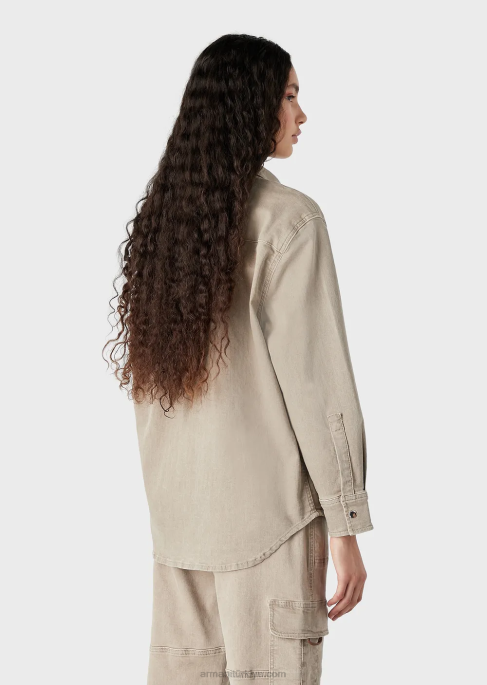 kadınlar Armani yama cepli doğal boya organik kot gömlek bej T8HD393