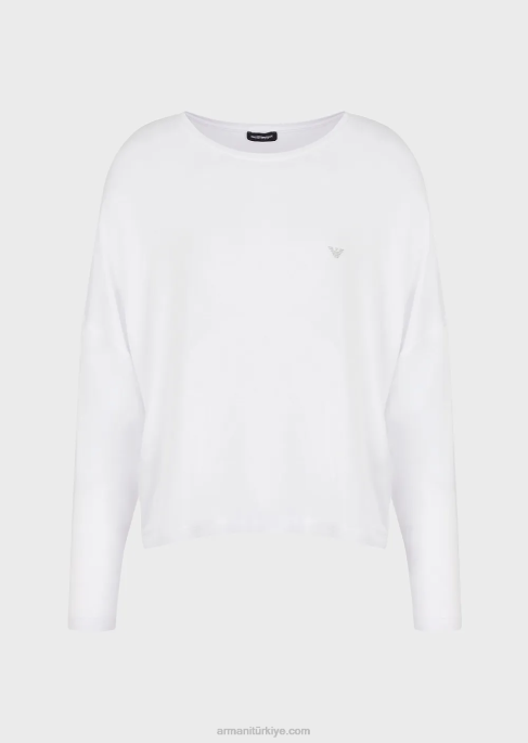 kadınlar Armani akışkan eko-viskon ev giyimi üst beyaz T8HD179