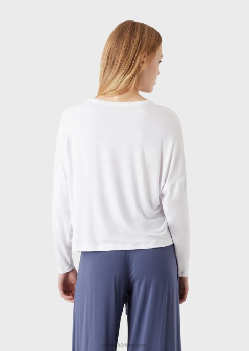 kadınlar Armani akışkan eko-viskon ev giyimi üst beyaz T8HD179