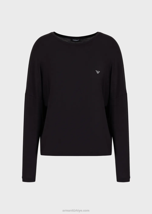 kadınlar Armani akışkan eko-viskon ev giyimi üst siyah T8HD178