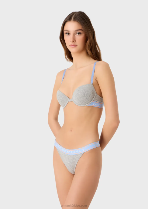 kadınlar Armani bel bandı logolu, ikonik organik pamuklu tanga ikilisi gri T8HD138