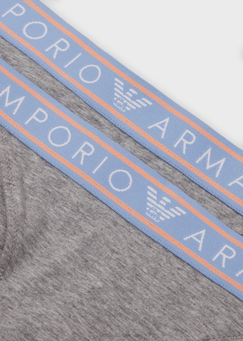 kadınlar Armani bel bandı logolu, ikonik organik pamuklu tanga ikilisi gri T8HD138