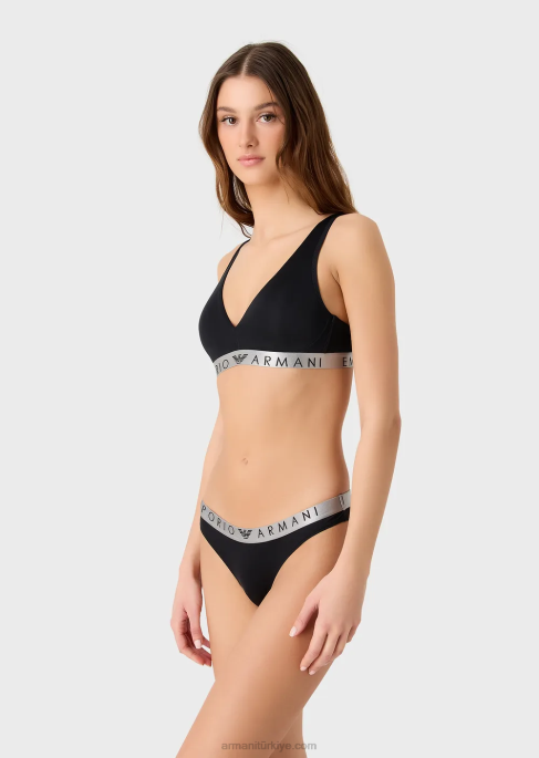 kadınlar Armani iki paket ikonik geri dönüştürülmüş mikrofiber Brezilya külotu siyah T8HD131