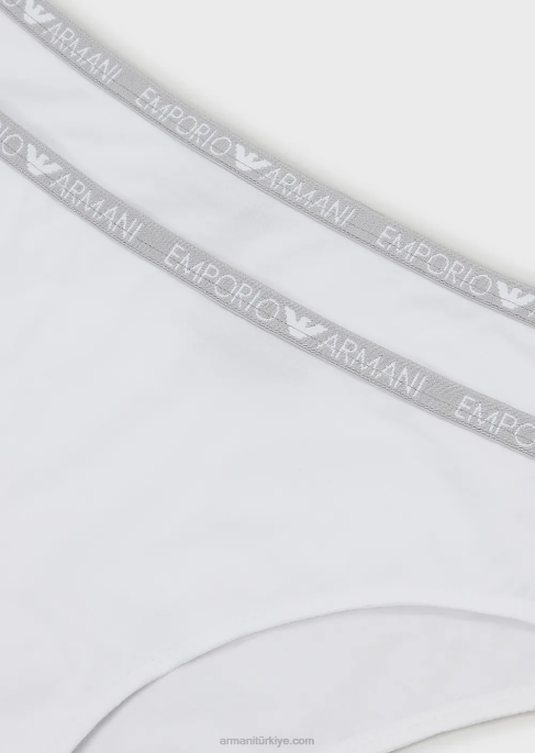 kadınlar Armani iki paket ikonik logolu külot beyaz T8HD145