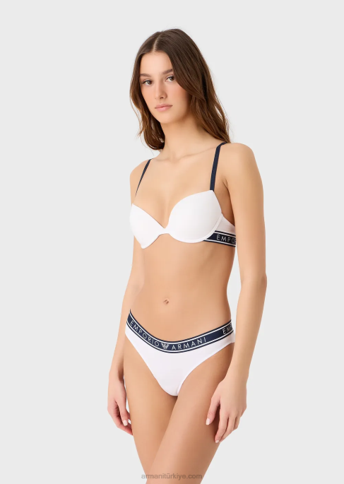 kadınlar Armani logo askılı ikonik organik pamuklu push-up sütyen beyaz T8HD143