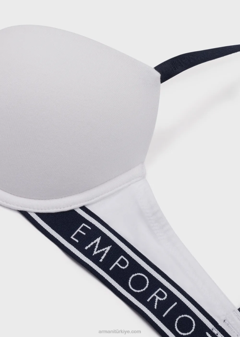 kadınlar Armani logo askılı ikonik organik pamuklu push-up sütyen beyaz T8HD143