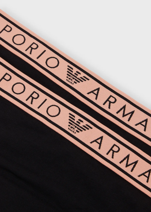 kadınlar Armani logolu bel bantlı, ikonik organik pamuklu brezilya külotu ikilisi siyah T8HD137