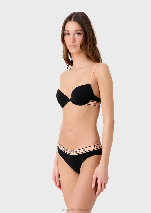 kadınlar Armani logolu bel bantlı, ikonik organik pamuklu külot ikili paket siyah T8HD142