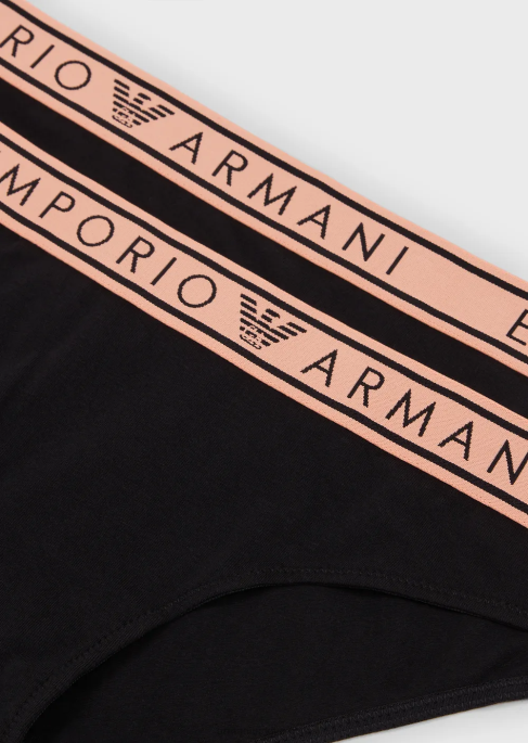 kadınlar Armani logolu bel bantlı, ikonik organik pamuklu külot ikili paket siyah T8HD142