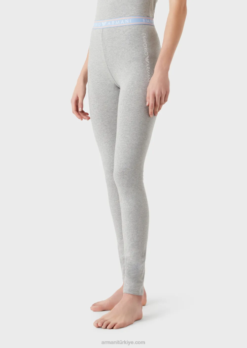 kadınlar Armani logolu kemerli ikonik organik pamuklu tayt gri T8HD175