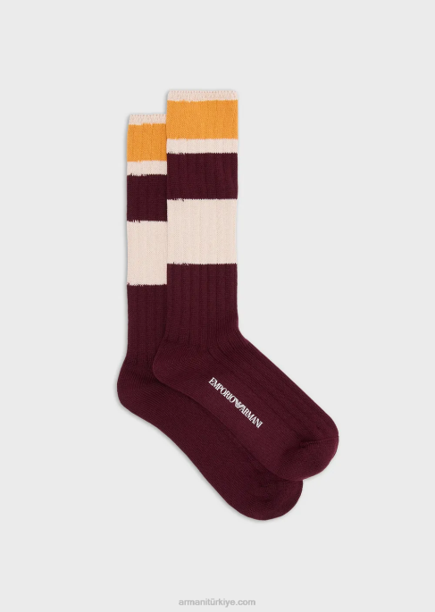 kadınlar Armani sürdürülebilir koleksiyon nervürlü organik pamuklu diz boyu çoraplar kahverengi T8HD186