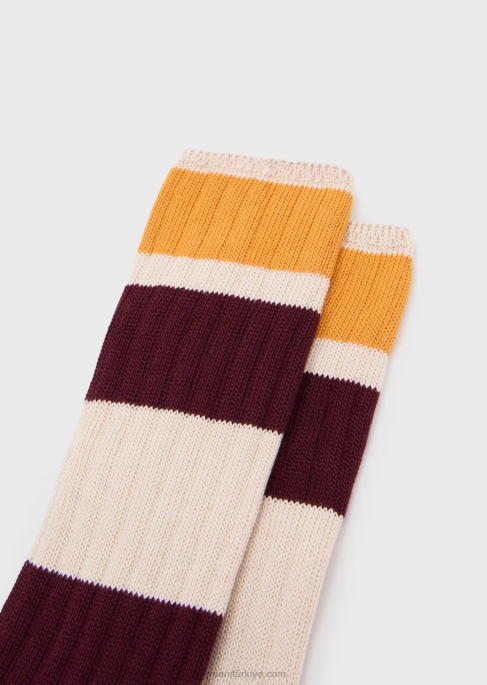 kadınlar Armani sürdürülebilir koleksiyon nervürlü organik pamuklu diz boyu çoraplar kahverengi T8HD186