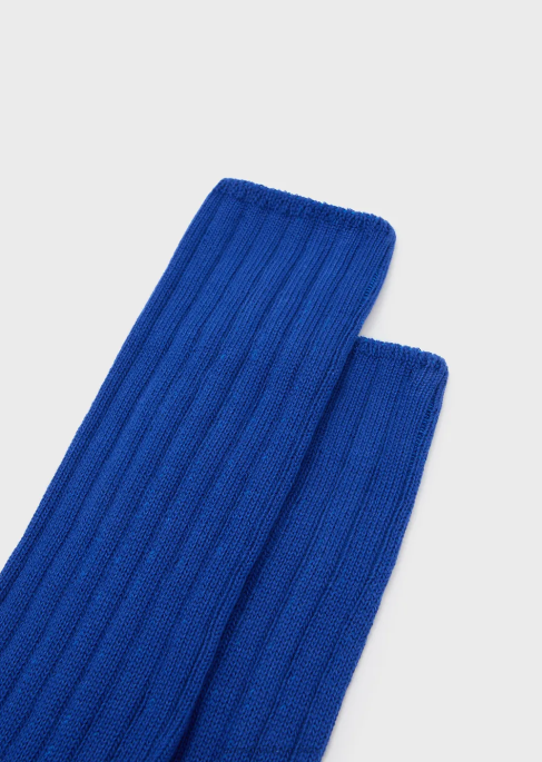 kadınlar Armani sürdürülebilir koleksiyon nervürlü organik pamuklu diz boyu çoraplar mavi T8HD185