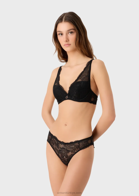 kadınlar Armani sonsuz dantel geri dönüştürülmüş dantel, dolgulu üçgen sütyen siyah T8HD153