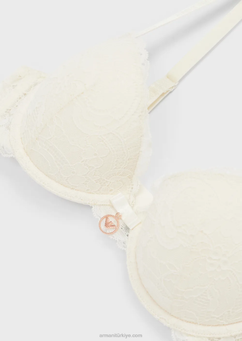 kadınlar Armani sonsuz dantel geri dönüştürülmüş dantel push-up sütyen süt beyazı T8HD157