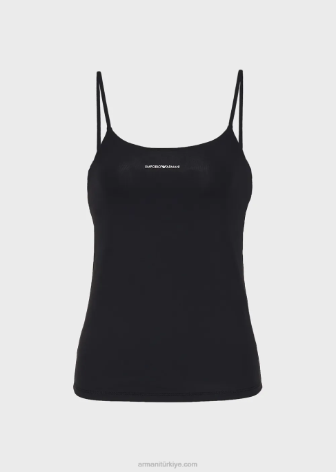 kadınlar Armani yapıştırılmış mikrofiber atlet siyah T8HD177