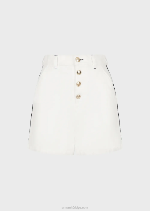 kadınlar Armani boğa kumaşından, biyeli, yüksek belli şort beyaz T8HD2761