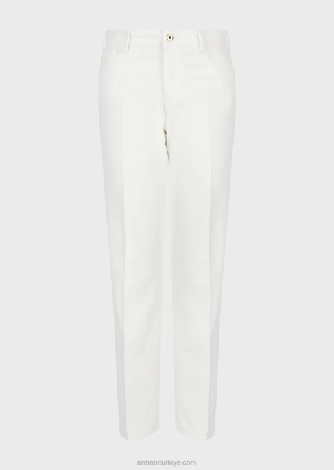 kadınlar Armani j04 boyalı boğa kumaşından orta bel, düz paça kot pantolon beyaz T8HD2745