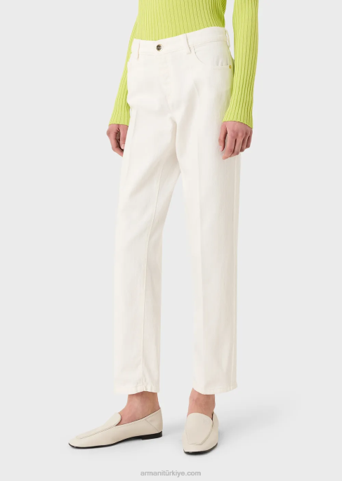 kadınlar Armani j04 boyalı boğa kumaşından orta bel, düz paça kot pantolon beyaz T8HD2745