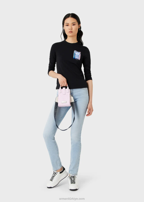 kadınlar Armani j18 yüksek belli, dar paça, soluk renkli, rahat kot pantolon açık mavi T8HD2754