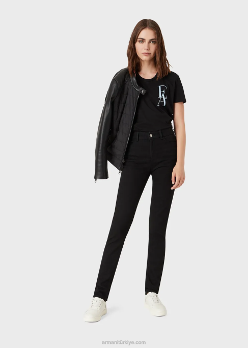 kadınlar Armani j18 yüksek belli skinny-fit durulanmış rahat kot pantolon siyah T8HD2771