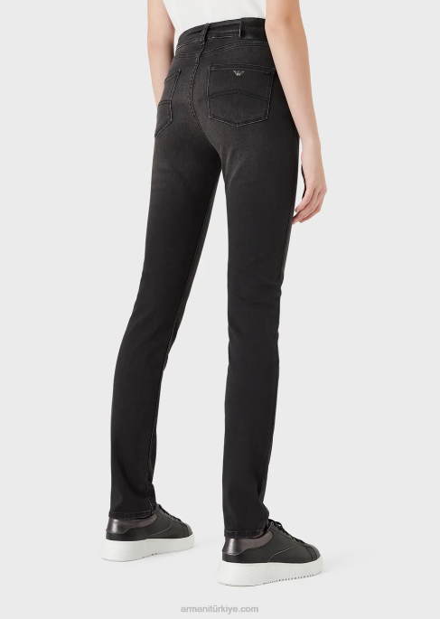 kadınlar Armani j18 yüksek belli skinny-fit taşlanmış rahat kot pantolon siyah T8HD2772