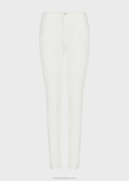 kadınlar Armani j20 mineral giysi boyamalı rahat kottan yüksek belli süper dar paça kot pantolon beyaz T8HD2753