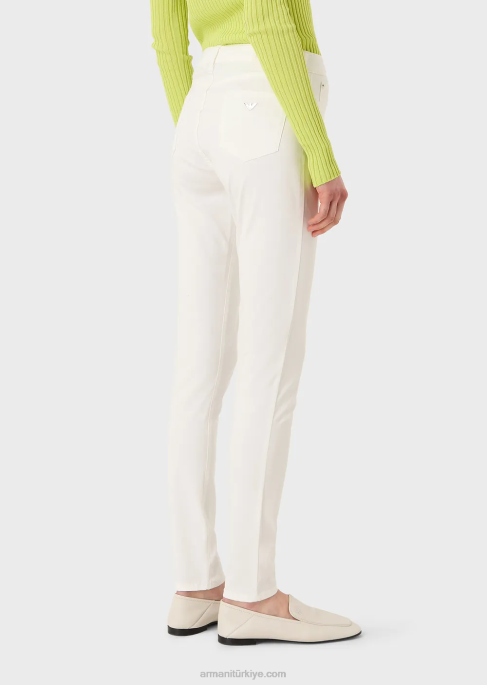 kadınlar Armani j20 mineral giysi boyamalı rahat kottan yüksek belli süper dar paça kot pantolon beyaz T8HD2753