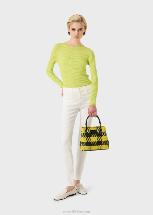 kadınlar Armani j20 mineral giysi boyamalı rahat kottan yüksek belli süper dar paça kot pantolon beyaz T8HD2753