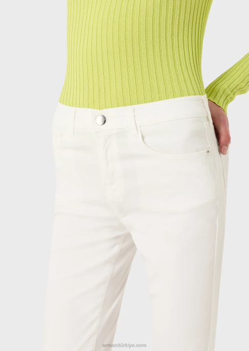 kadınlar Armani j20 mineral giysi boyamalı rahat kottan yüksek belli süper dar paça kot pantolon beyaz T8HD2753
