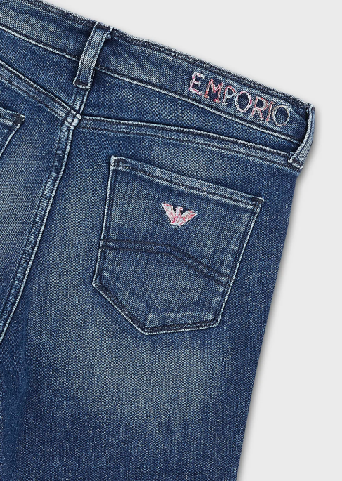 kadınlar Armani j20 yüksek belli süper dar kesim taşlanmış organik rahat kot pantolon orta mavi T8HD2749