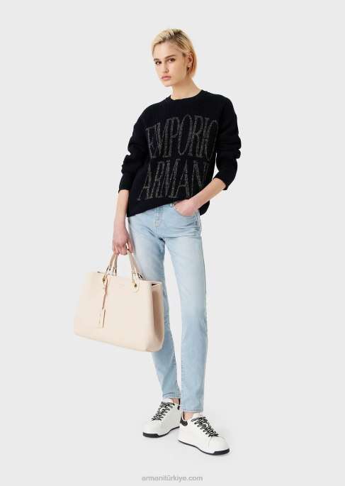 kadınlar Armani j20 yüksek belli süper dar paça soluk renkli rahat kot pantolon açık mavi T8HD2747