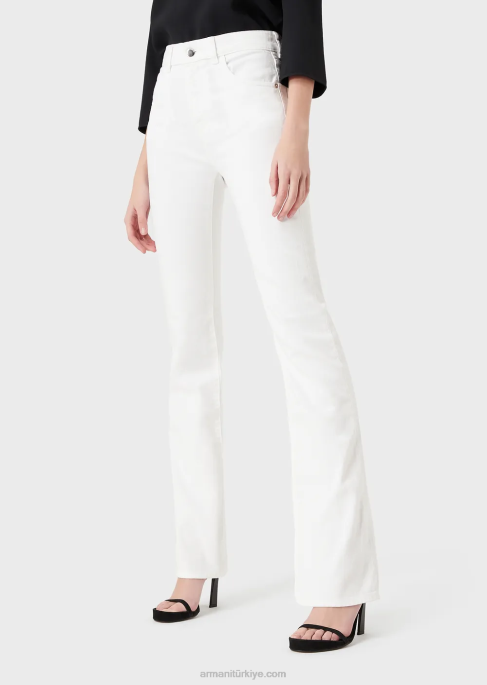 kadınlar Armani j47 orta yüksek belli, kloş paça, rahat boğa kot pantolon beyaz T8HD2765
