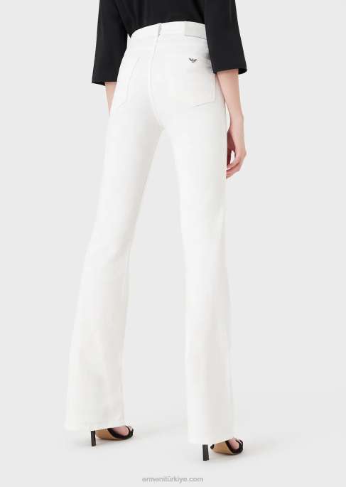kadınlar Armani j47 orta yüksek belli, kloş paça, rahat boğa kot pantolon beyaz T8HD2765