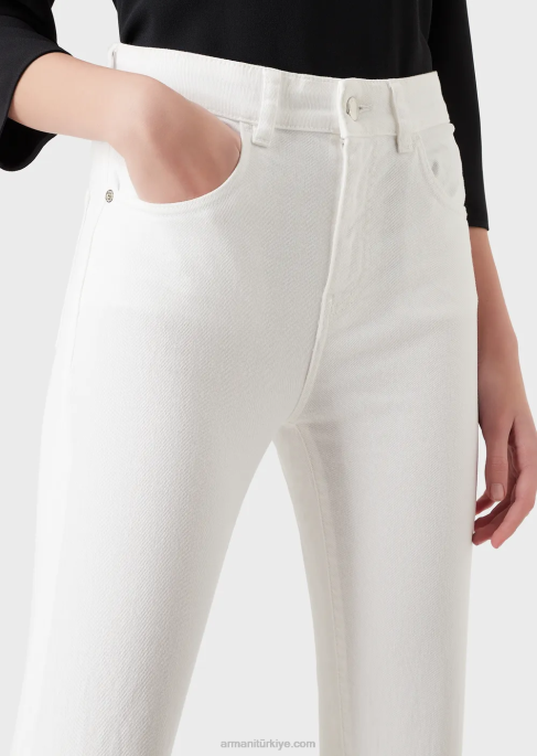 kadınlar Armani j47 orta yüksek belli, kloş paça, rahat boğa kot pantolon beyaz T8HD2765