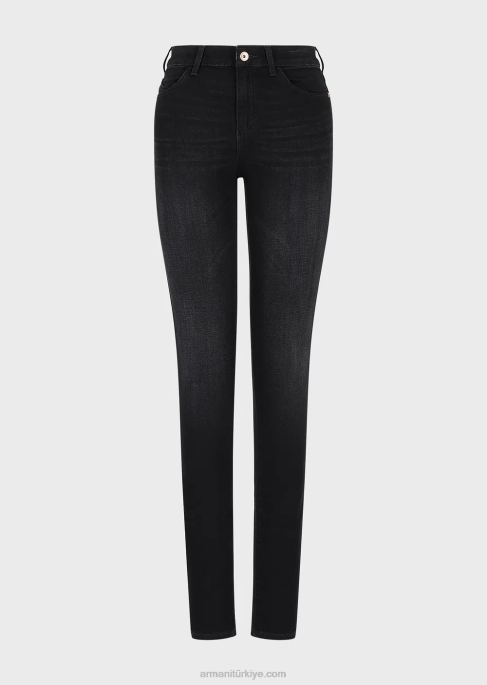 kadınlar Armani streç tencel kottan j18 yüksek belli skinny jean pantolon siyah T8HD2756