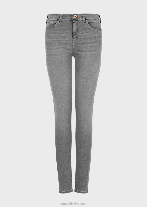 kadınlar Armani streç tencel kottan j20 yüksek belli, süper dar kot pantolon gri T8HD2751