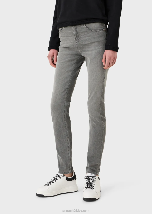 kadınlar Armani streç tencel kottan j20 yüksek belli, süper dar kot pantolon gri T8HD2751