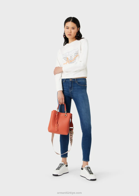 kadınlar Armani streç tencel kottan j20 yüksek belli, süper dar kot pantolon koyu mavi T8HD2750