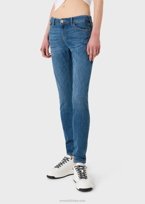 kadınlar Armani streç tencel kottan j23 orta belli, süper dar kot pantolon orta mavi T8HD2748