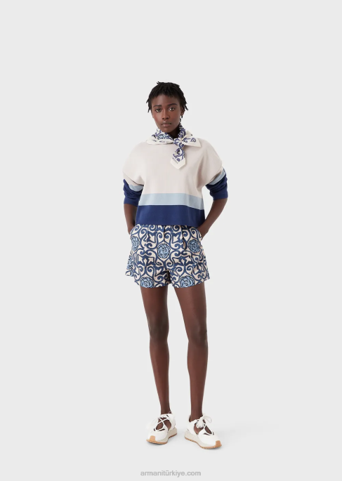 kadınlar Armani Tamamı baskılı dart desenli sürdürülebilir koleksiyon organik fitilli şort Yazdır T8HD297