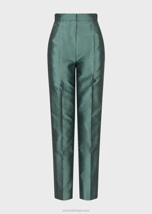 kadınlar Armani şantung-ipek karışımlı, yüksek belli, kırışıklı 7/8 pantolonT8HD318