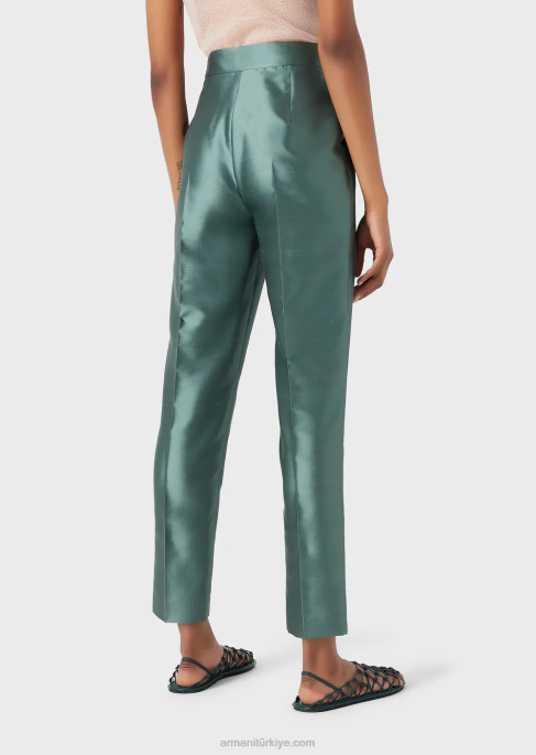 kadınlar Armani şantung-ipek karışımlı, yüksek belli, kırışıklı 7/8 pantolonT8HD318