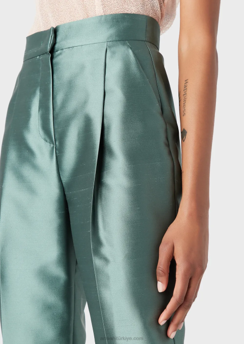 kadınlar Armani şantung-ipek karışımlı, yüksek belli, kırışıklı 7/8 pantolonT8HD318