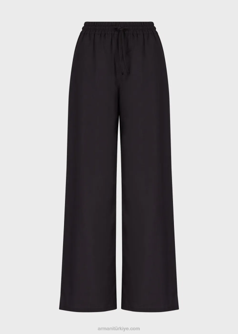 kadınlar Armani büzgü ipli poplin palazzo pantolon siyah T8HD274
