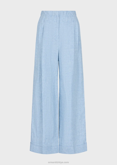 kadınlar Armani beli lastikli ve kıvrık jaspe-keten pantolon masmavi T8HD295