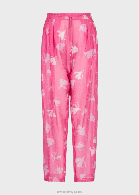 kadınlar Armani ginkgo desenli ipek gofre kumaşta büzgülü pensli jodhpurs model T8HD302