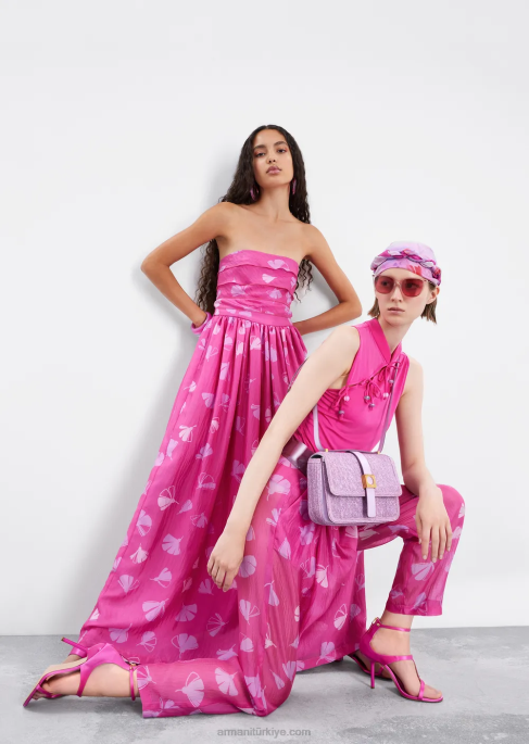 kadınlar Armani ginkgo desenli ipek gofre kumaşta büzgülü pensli jodhpurs model T8HD302